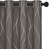 Picture of Deconovo Blackout Curtains, Thermal Insulaed Soundproof Drapes, Wave Dots Silver Print, 52 x 95 Inch Long, Set of 2, Machine Washable Window Panel for Sliding Door Bedroom Living Room Nursery, Taupe