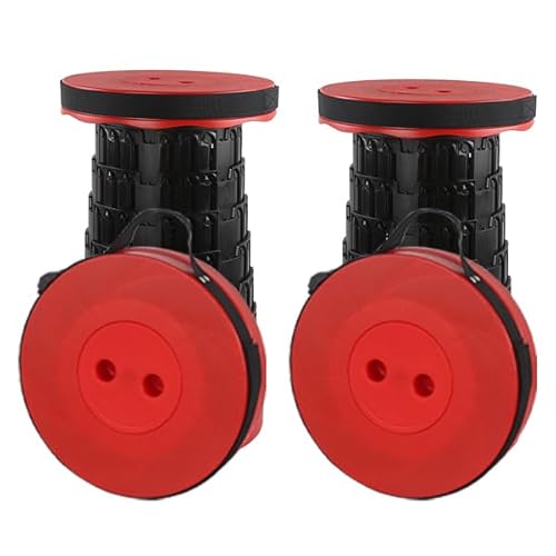 Rshuhx 2pcs Sgabello Pieghevole Portatile,Adulto Sedia Pieghevole, Sgabello da Campeggio,Sgabello Leggero Retrattile per Barbecue All'aperto Sgabello da Pesca Carico Massimo 460lbs/210kg(Rosso)