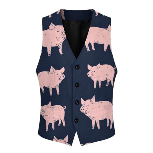 Cute Pigs Formal Suit Vest for Men with Pockets for Business Casual Dress Tuxedo Slim Fit3