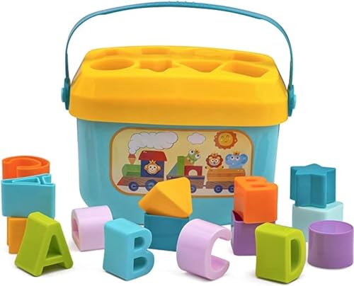 Image of DEUSON ECOM Plastic First Block Shapes Colors and Sorter, 16 Blocks, ABCD Blocks and Shapes, Educational Learning Activity Toy for 1 2 3 Year Boys and Girls (Multicolour) (16 pieces)