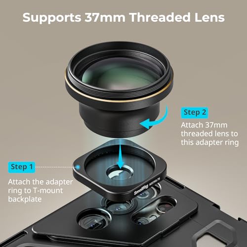 SMALLRIG T-Mount auf 37-mm-Gewindeobjektiv-Adapterring für Samsung S24 Ultra Mobile Video Cage 4601 und für Telefonkäfig mit T-Mount - 4603