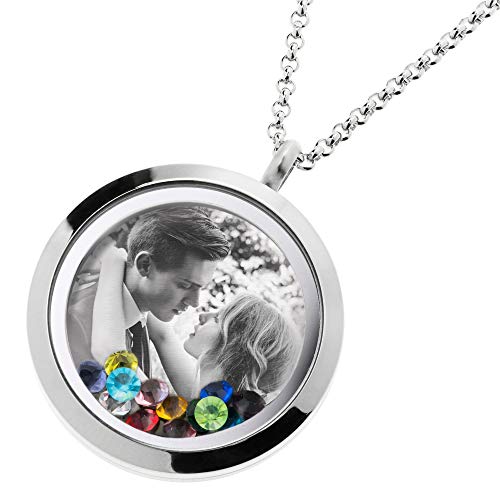 Photo Jewelry Text Name Photo Engraved Pendant Personalized Custom Floating Locket Rainbow Crystal Necklace Always In My Heart To Wife Mother Daughter Sister Family Love Note Valentines Day Gift #TOP5