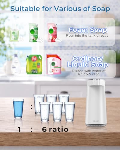 Image of Automatic Soap Dispenser, Sensor Hand Wash Dispenser with 1200mAh Battery, 3-Speed Adjustable Foaming Handwash Dispenser with Auto-Clean, Touchless for Home Bathroom, Office, Kitchen