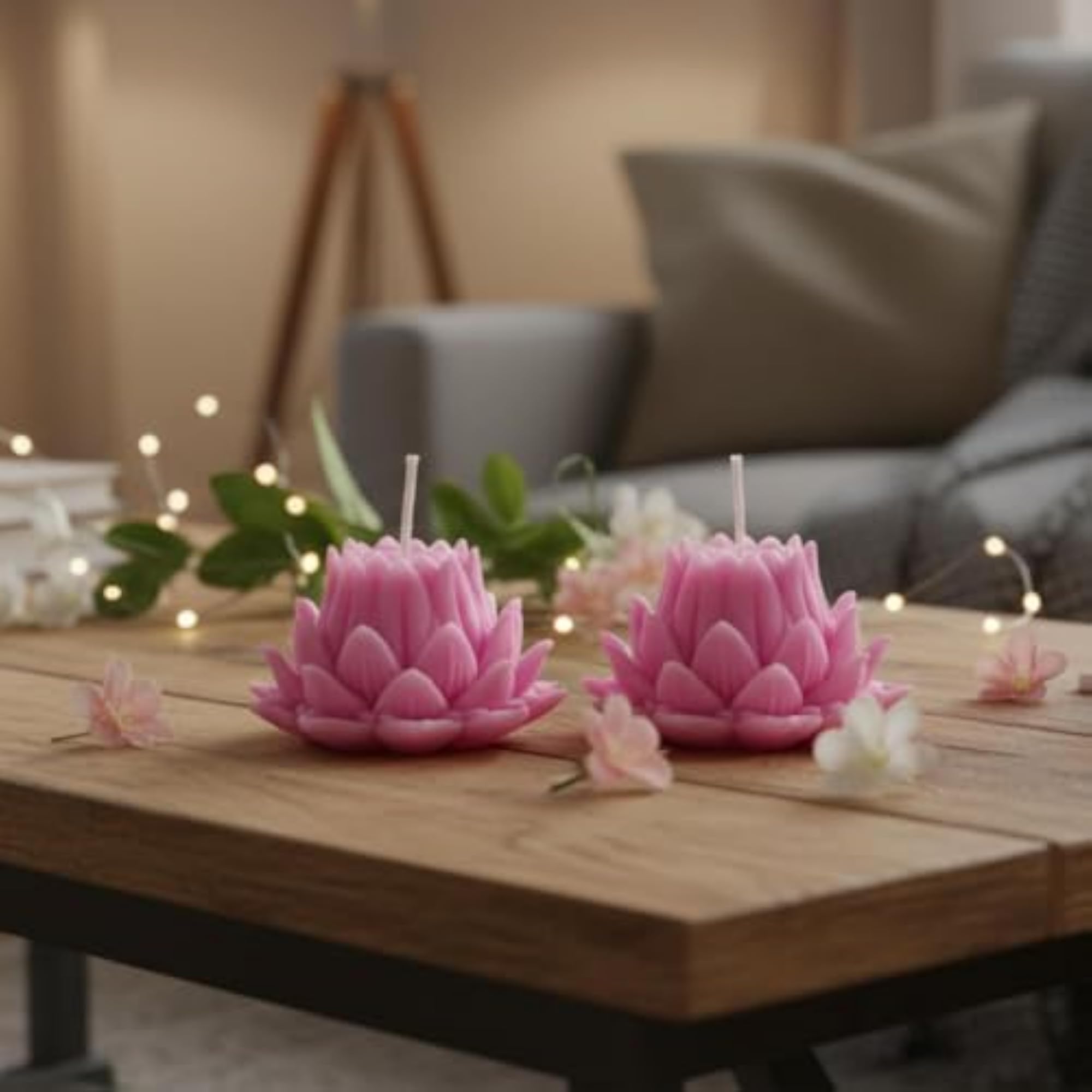 Pink Lotus Flower-Shaped Decorative Candle, Handcrafted Floral Candle