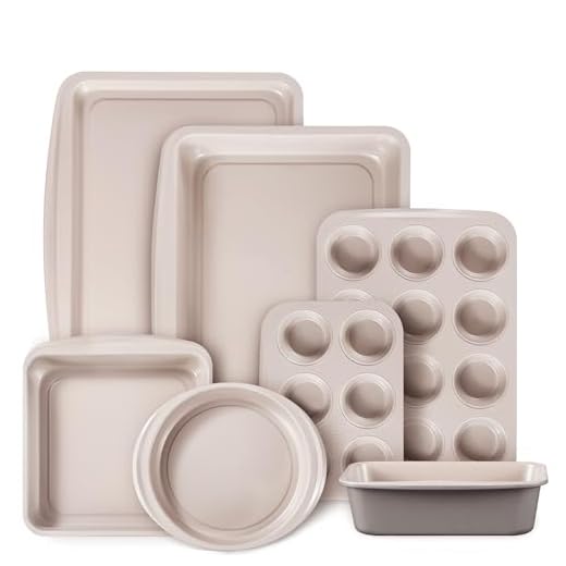 CAROTE 7-Piece Baking Pans Set, Nonstick Bakeware Sets, Gray & Khaki