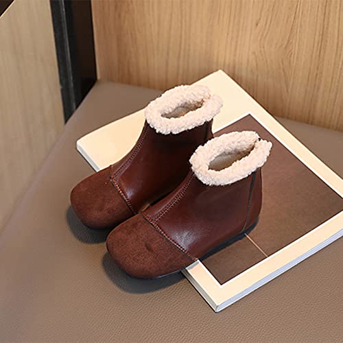 Fashion Winter Children Boots Boys Girls Ankle Boots Flat Bottom Flat Heel Round Toe Solid Color Toddler Snow Boots (Brown, 4.5-5 Years Toddler)4