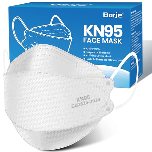 Image of Borje KN95 Face Masks for Adults 50 Pack, 5-Ply White Disposable Face Mask Against PM 2.5 Smoke & Dust, Filtration Efficiency 95%
