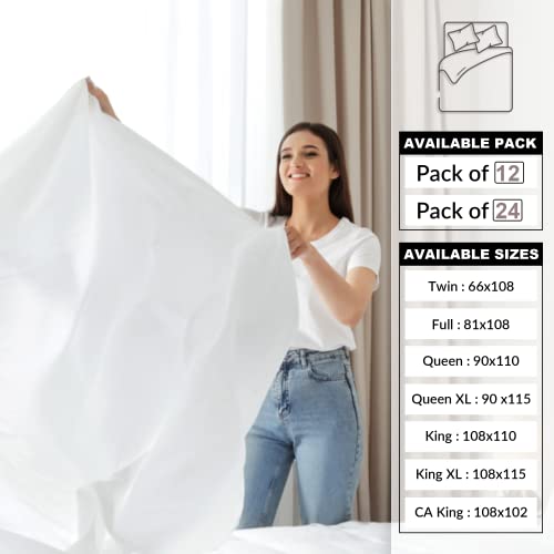 Flat Sheet (90"X110") Bright White T-200 Percale Hotel Linen, Extra Soft And Comfortable (12, Queen) #TOP1