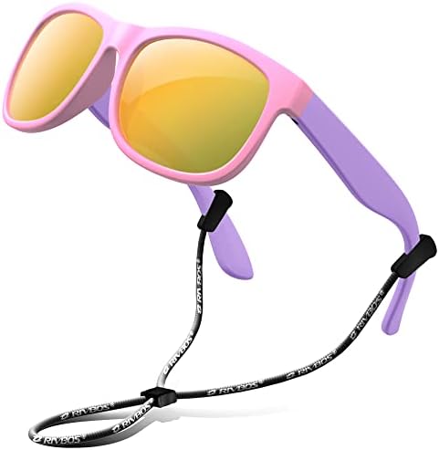 RIVBOS Kids Sunglasses Polarized Rubber UV400 Protection with Glasses Strap for Boys Girls Toddler and Children Age 3-10 RBK002
