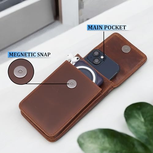 Image of MENSCH Genuine Leather Multifunctional Phone Mobile Pouch Waist Bag with Belt Loop for Accessories, Apple iPhones, Smartphones, Androids Upto 6.7 inch for Daily Use, Travelling for Men & Women (L.Brown)