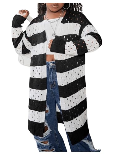 Floerns Girl's Striped Long Sleeve Cardigan Knitwear Kids Open Front Lightweight Sweater