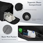 NUBILY Sac de gymnastique Hommes 40L Grand sac à bandoulière avec compartiment de chaussures & Wet Pocket Sports Waterproof Weekender Sac avec DIY Strap Carry On Duffle pour la campagne de vacances de gym, Noir