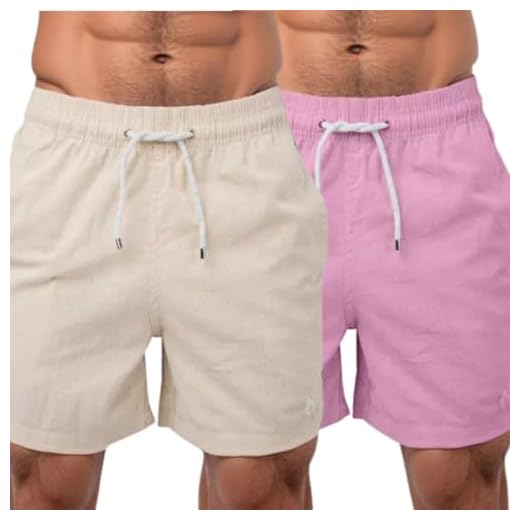 Combo 2 Bermudas Masculinas Linho Sofisticado Com Bolsos BEGE-SALMAOM