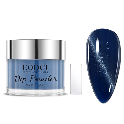 EODCI Blue Cat Eye Dip Powder, 1 Oz/28g Nail Dipping Powder with Magnets Stick for DIY Manicure, Salon at Home, Easy to Use, No Nail Lamp Needed, Long Lasting