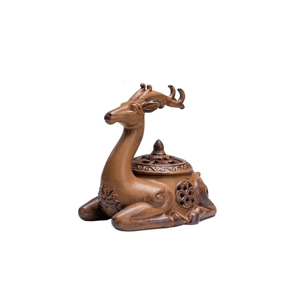 Incense Pot Creative Ceramic Incense Burner With Lid Home Tea Ceremony Ornament Holder(Bruin)