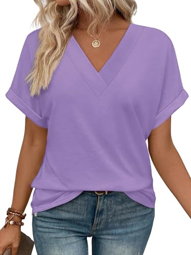 Image of WIHOLL Womens Summer Tops Short Dolman Sleeve Shirts 2026 Fashion V Neck Outfits Clothes