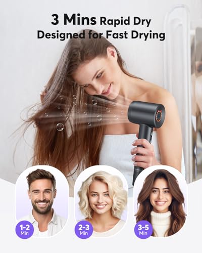 Bopcal Ionic Hair Dryer-1600W Fast Drying with 110000 RPM, Low Noise Blow Dryer,Touch Screen Professional Hairdryer Therm-Control for Home Travel - Image 3