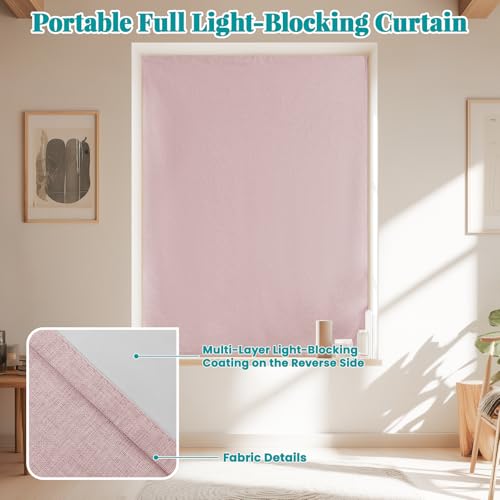 Image of 100% Blackout Self Adhesive Curtains- Stick on Curtains Shades Window Blinds Curtain No Rod Needed Easy to Hang Curtain, Use for Bedroom, Living Room, W46 x L60 inch, 1 Panel, Light Pink