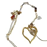 Bwuikim Collar con colgante de corazón dorado de inspiración vintage, cadena larga para ella, construcción de aleación, joyería de cadena larga
