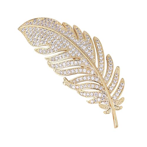 Ryaupy Feder Retro Brosche, Strickjacke Elegant Metall Anstecknadel, Modisch Zart Fashion Party Accessoire für Frauen Hut Tasche Hochzeit Geburtstag Elegantes Kleid Zubehör (Gold)