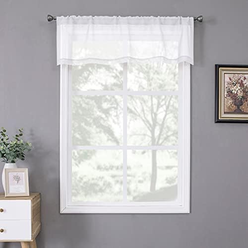 Tollpiz White Sheer Valance Linen Textured Bedroom Valance Curtains Sheer Light Filtering Rod Pocket Voile Curtain Valances for Living Room, 54 x 16 inches Long, Set of 1 Panel