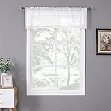 Tollpiz White Sheer Valance Linen Textured Bedroom Valance Curtains Sheer Light Filtering Rod Pocket Voile Curtain Valances for Living Room, 54 x 16 inches Long, Set of 1 Panel