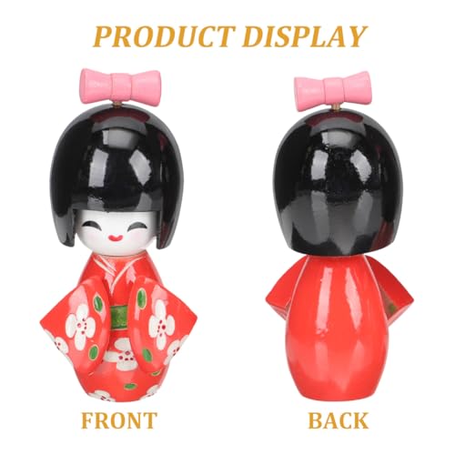 ifundom 2pcs Japanese Doll Japanese Kimono Kokeshi Doll Japan Dolly Figurine Wooden Asian Geisha Collectible Figurine Statue for Home Office Desk Table