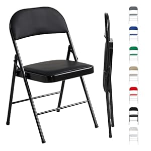 MCC Direct 1 Stück Klappstuhl, Kunstleder mit Metallrahmen, gepolsterter Sitz, einfach falten und aufbewahren, für Zuhause, Büro, Esszimmer und Empfang (Schwarz)
