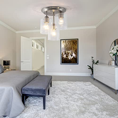 Semi Flush Mount Ceiling Light Fixtures With Seeded Glass Shades, 3-Light Close To Ceiling Light Fixtures, Brushed Nickel Finish Kitchen Light Fixture For Kitchen Entryway And Hallway, Ul Listed.… #TOP6