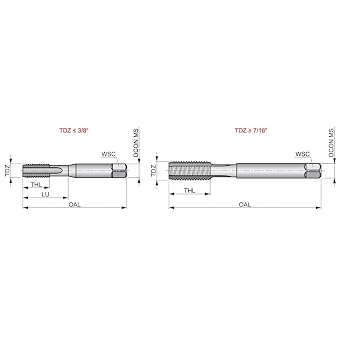 Dormer E5313/8NO6 Series E531 HSS Straight Flute Hand Tap BSW with Bright Finish, ISO Standard, NO6, 3/8-16 Thread, 9.525 mm Cutting Diameter, 80 mm Length