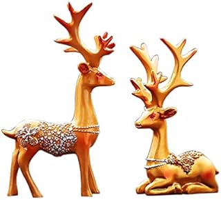 Amosfun 1 Pair of Christmas Reindeer Resin Sculpture Deer Figurine Statue Home Office Decor Statues Family Craft Ornament (Golden)