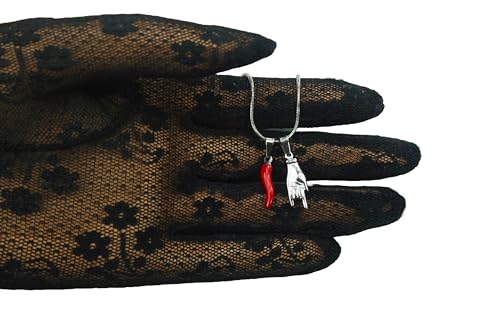 Red Cornicello and Mano Cornuto Necklace, Italian Lucky Hand and Horn, Stainless Steel with Red Enamel, Good Luck Amulet Protection Charms, with Smooth Snake Chain3