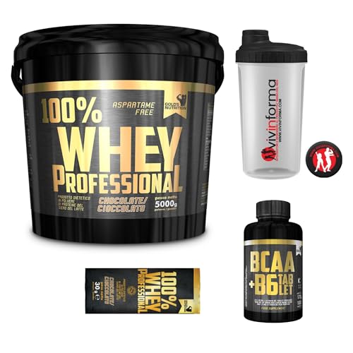 100% WHEY PROFESSIONAL 5 kg proteine siero del latte in polvere + BCAA 100 cps + Shaker 700 ml + OMAGGI Scitec o Gold's Nutrition