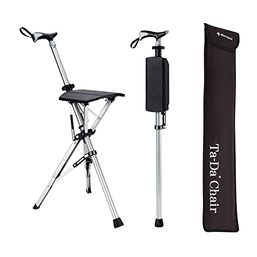 STEP2GOLD Ta-Da Chair, Portable Trekking Hiking Pole, Folding Walking Stick with Seat, Walking Cane with Chair, Foldable Chair, Lightweight Aluminum, Easy Carry and Storage, Anti-Slip (34.6