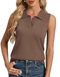 Kate Kasin Women Polo V Neck Tank Top 2026, Summer Brown Sweaters Vest Lightweight, Business Casual Sleeveless...