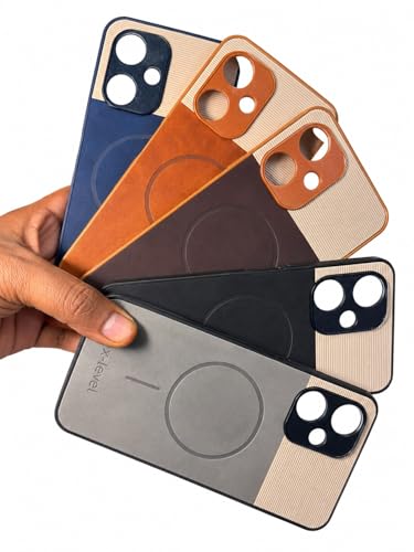 Image of Bintage Mac Safe Design Hard Slim Back Case | Soft Border Camera Protect | Dual PU Leather Finish Back Cover Compatible for Mi Poco M6 5G - White & Cherry Brown