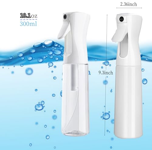 Misto Continuous Spray Bottle with Ultra Fine Mist - 10.1oz/300ml for Hair, Home Cleaning, Salons, Plants, Aromatherapy, and More - Hair Spray Bottle, Barber Accessories (2 Pack) (white)2