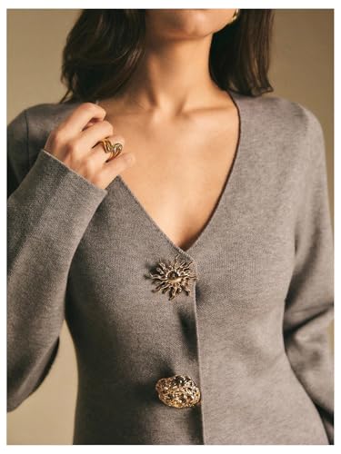 Image of MakeMeChic Women's Metal Button Down Cardigan Old Money Sweater