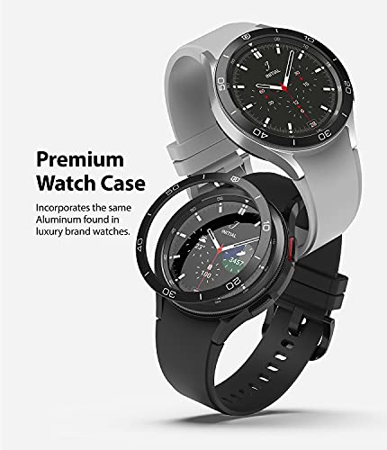 Image of Ringke Bezel Styling Compatible with Samsung Galaxy Watch 4 Classic 46mm Adhesive Frame Ring Cover Anti Scratch [Aluminum] Protection for Galaxy Watch4 Classic 46mm - Black [46-15]