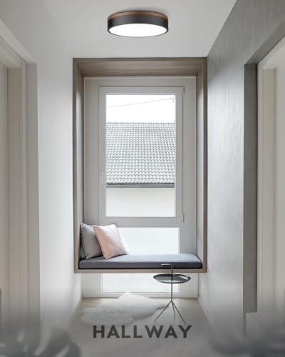 Image of Ken & Ricky 12 inch Modern Flush Mount Ceiling Light,Deep Wood and Black,2 PK