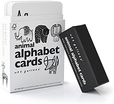 Educational Flashcards for Babies, Black and White Animal Alphabet Learning Cards, Double Sided, Ideal for Visual Stimulation, Cognitive Development in Babies and Toddlers