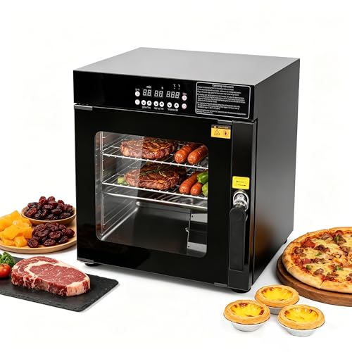 CLIVIA 3-in-1 Indoor Electric Smoker Combo 86F-500F Countertop Smoker Oven Dehydrator & Roaster 2-Tier Stainless Steel with Viewing Window & Wood Chip Box for Jerky BBQ Baking