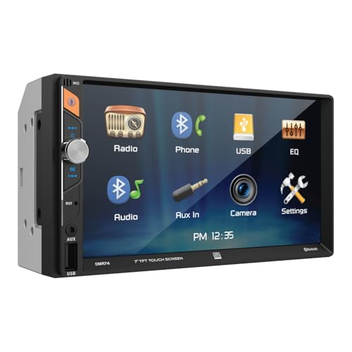 Dual Electronics DMR74 7-inch LED Digital Media Touch Screen Double DIN Car Stereo Radio | Push to Talk Assistant | Backup Camera Input | Bluetooth | USB Playback and Charge | No CD/DVD