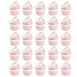 TEHAUX 50 Vasos de Papel para Helado y Yogur Desechables Tamaño Mediano 200 Ml Diseño Borde Rosa y Puntos Aptos para Postres y Uso Doméstico Paquete de 50 Unidades