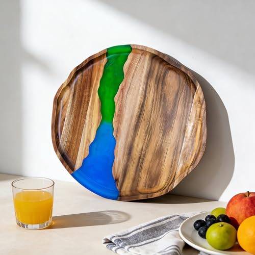 Bierofaro Handmade Wood Serving Tray with Resin Design