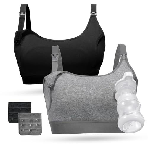 Momcozy Schwangerschafts Still BH, Milchpumpen-BH mit Zusätzlichen BH-Verlängerungen, Umstandsmode Ohne Bügel für Damen, Verstellbarer Still-BH und Freihändiges Abpumpen
