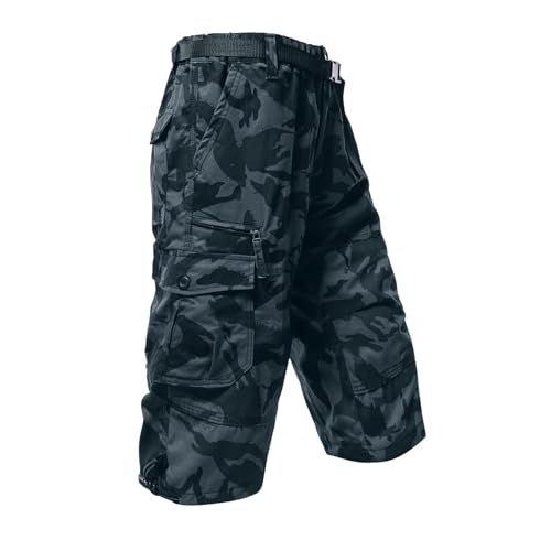 Generisch Pantalones cargo para hombre, pantalones de senderismo 3/4, ligeros, transpirables, para verano, con bolsillos, algodón, cintura elástica, informales, pantalones cortos cargo para hombre