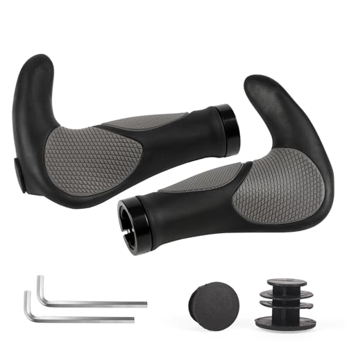 ROGTYO Ergonomische fietshandvatten - antislip rubberen stuurgrepen, 22 mm, fietshandgrepen voor MTB, BMX, elektrische fiets, vouwfiets, scooter (grijs)