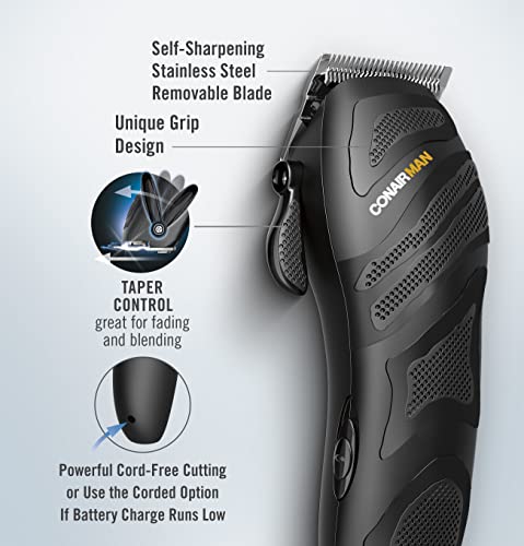 Conairman Number Cut, Cord/Cordless Men’s Hair Clippers And Trimmers Set, Includes Barber Comb And Scissors, Cleaning Brush, Oil, Blade Guard And Deluxe Storage Case, At-Home Clipper Kit, Rechargeable #TOP2