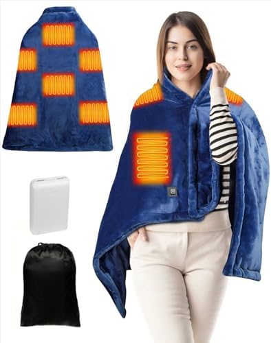 Heated Blanket Battery Operated, USB Cordless Electric Blanket with 10000mAH Battery and 3 Heating Levels(Blue)